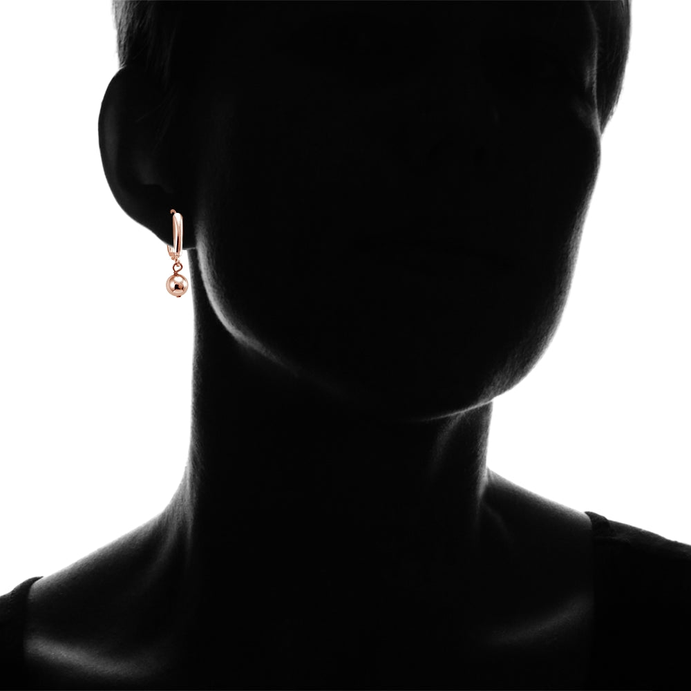 Rose Gold Flashed Sterling Silver Dangling 6mm Bead Leverback Earrings-4