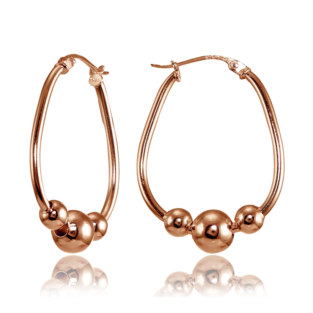 Rose Gold Flashed Sterling Silver Polished Beaded 18mm Hoop Earrings