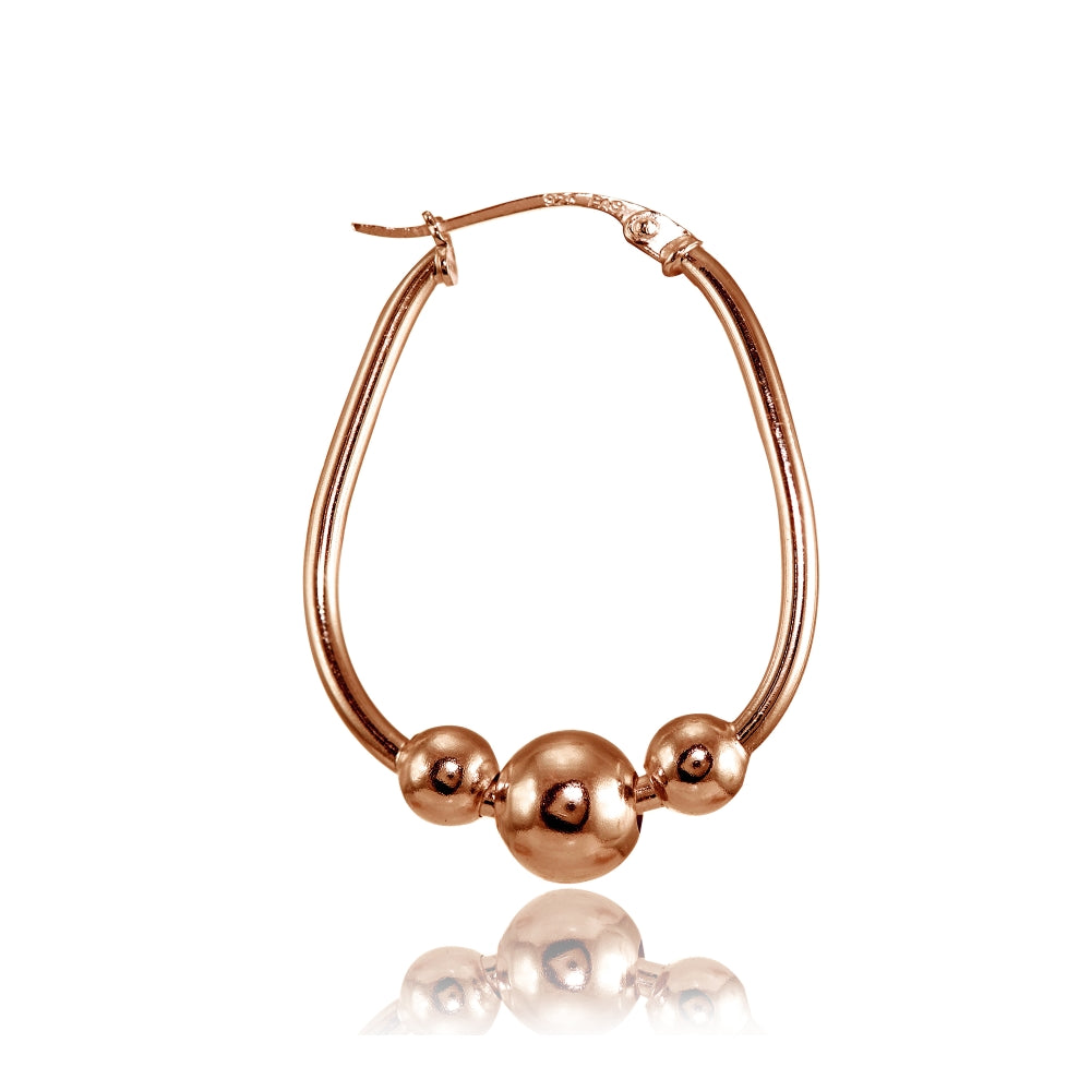 Rose Gold Flashed Sterling Silver Polished Beaded 18mm Hoop Earrings-2