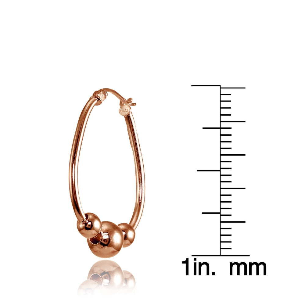 Rose Gold Flashed Sterling Silver Polished Beaded 18mm Hoop Earrings-3
