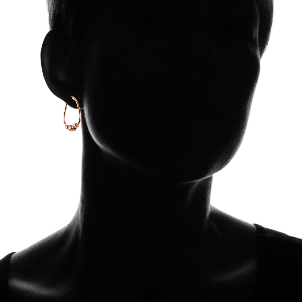Rose Gold Flashed Sterling Silver Polished Beaded 18mm Hoop Earrings-4