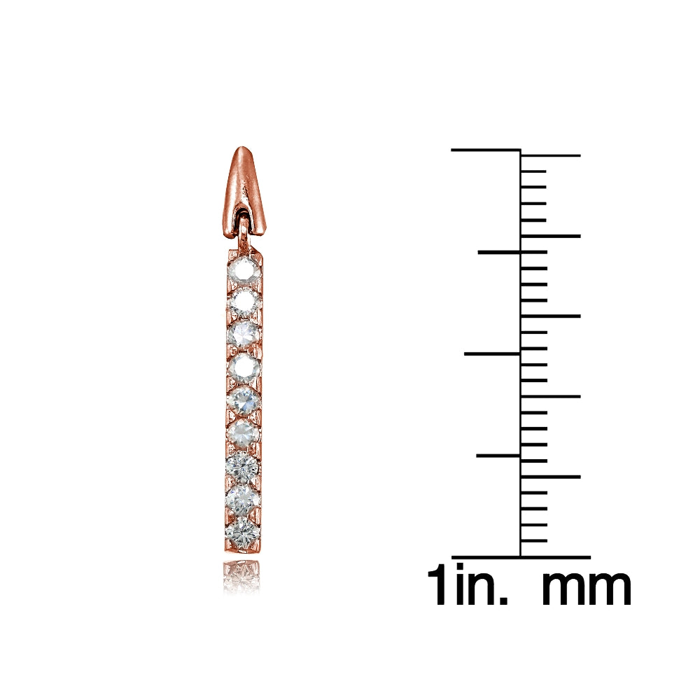 Rose Gold Flashed Sterling Silver Cubic Zirconia Bar Dangle Drop Earrings-3