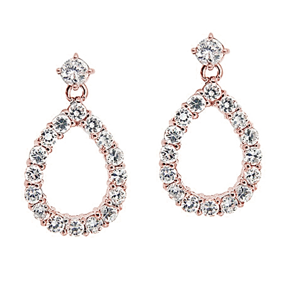 Rose Gold Flashed Sterling Silver Cubic Zirconia Teardrop Dangle Earrings