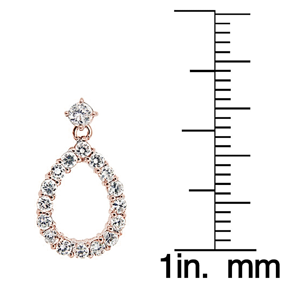 Rose Gold Flashed Sterling Silver Cubic Zirconia Teardrop Dangle Earrings-3