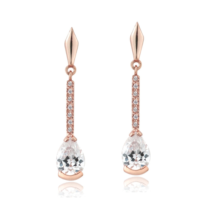 Rose Gold Flashed Sterling Silver Cubic Zirconia Pear Cut Dangle Earrings