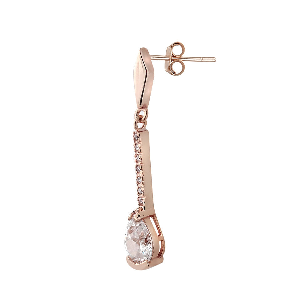 Rose Gold Flashed Sterling Silver Cubic Zirconia Pear Cut Dangle Earrings-2