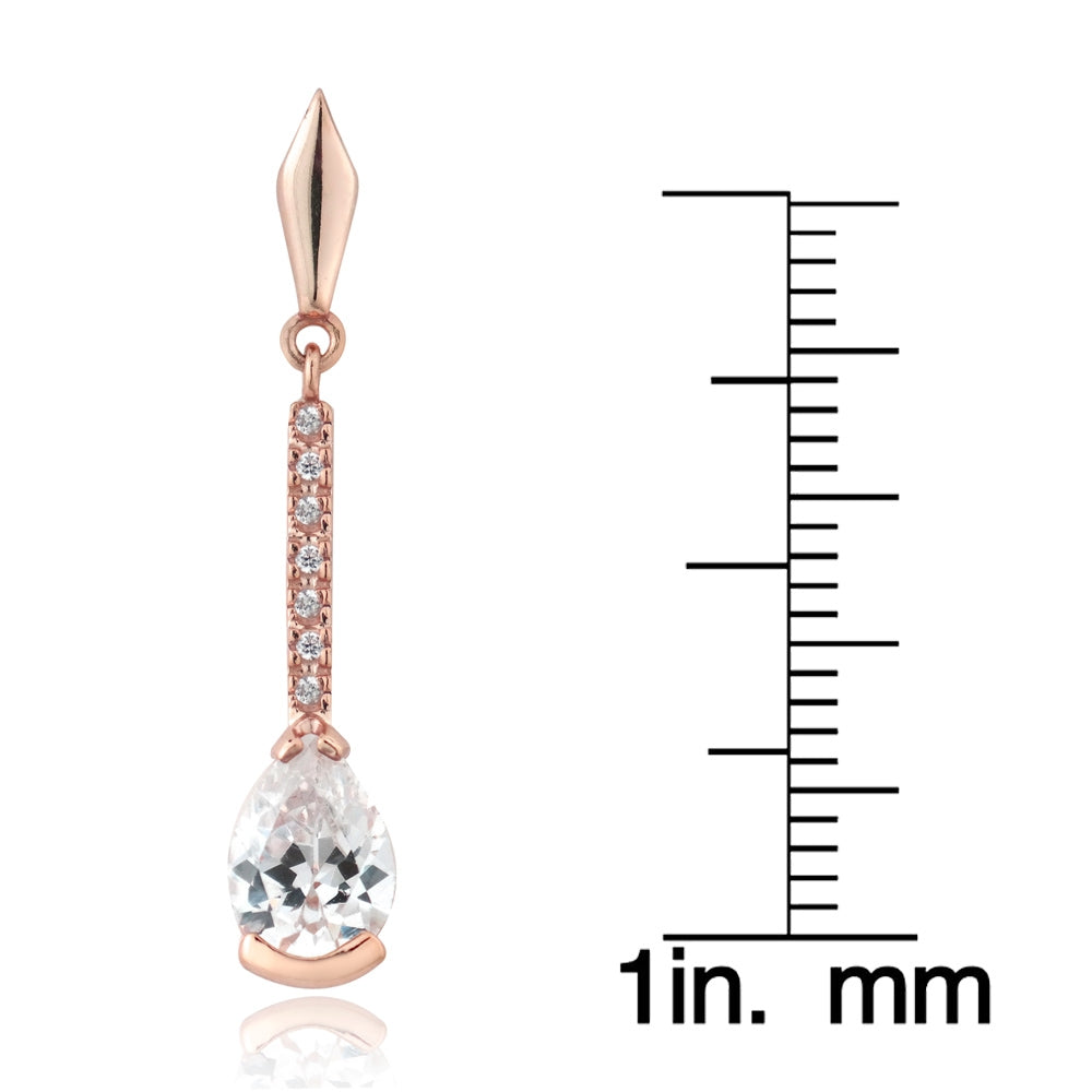 Rose Gold Flashed Sterling Silver Cubic Zirconia Pear Cut Dangle Earrings-3