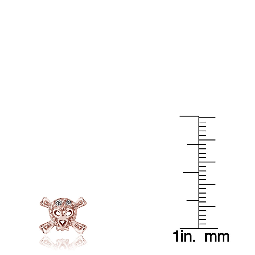 Rose Gold Flashed Sterling Silver Cubic Zirconia Skull and Cross Bone Stud Earrings-3