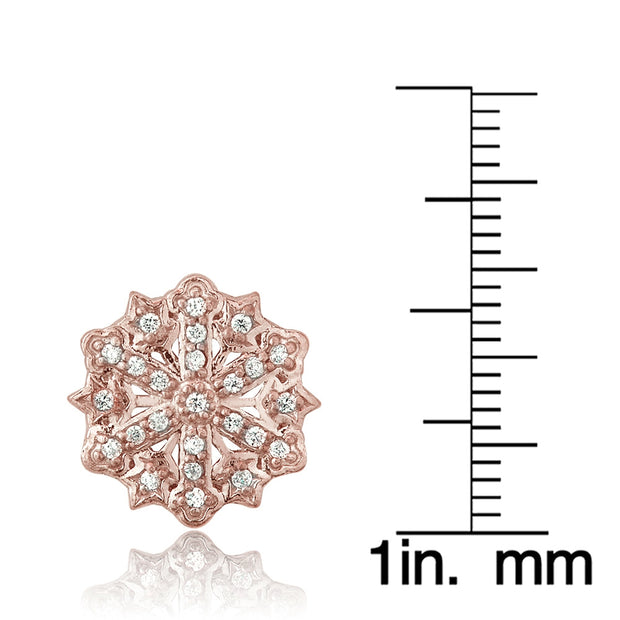 Rose Gold Flashed Sterling Silver Cubic Zirconia Snowflake Stud Earrings