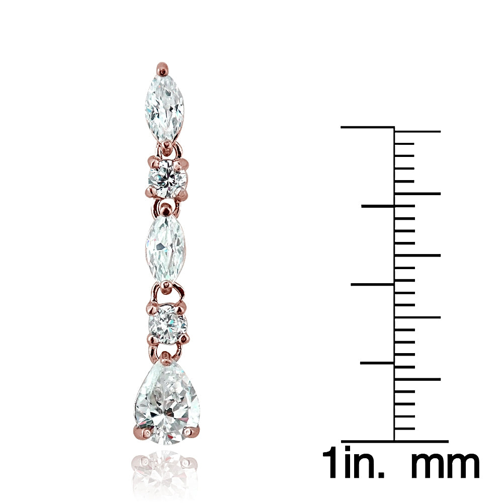 Rose Gold Flashed Sterling Silver Cubic Zirconia Marquise Cut Dangling Earrings-3