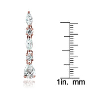 Rose Gold Flashed Sterling Silver Cubic Zirconia Marquise Cut Dangling Earrings