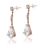 Rose Gold Flashed Sterling Silver Cubic Zirconia Pear Cut 15mm Dangle Earrings