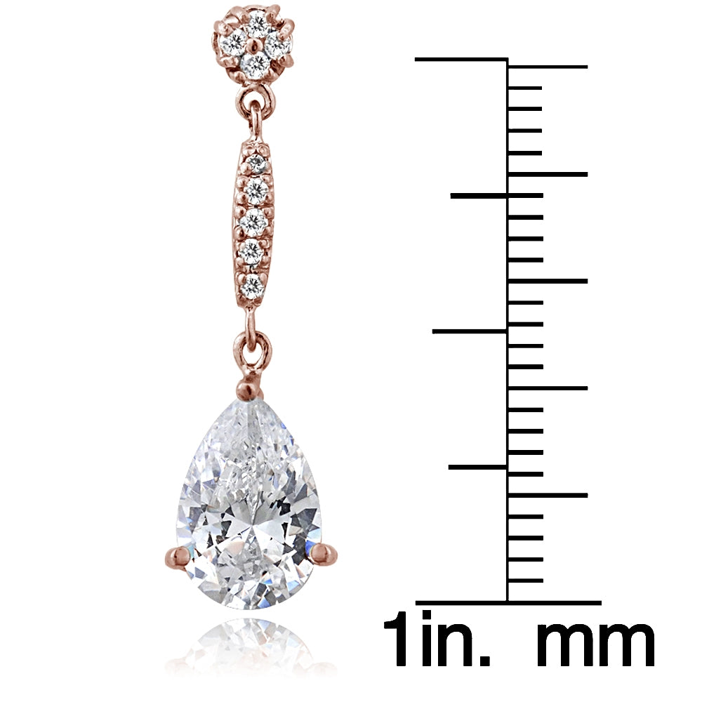Rose Gold Flashed Sterling Silver Cubic Zirconia Pear Cut 15mm Dangle Earrings-3