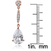 Rose Gold Flashed Sterling Silver Cubic Zirconia Pear Cut 15mm Dangle Earrings
