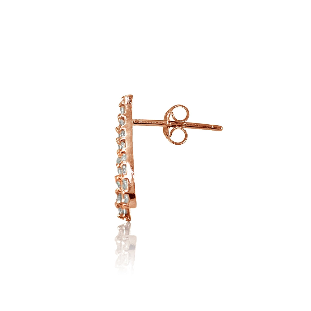 Rose Gold Flashed Sterling Silver Cubic Zirconia Wish Bone Stud Earrings-2