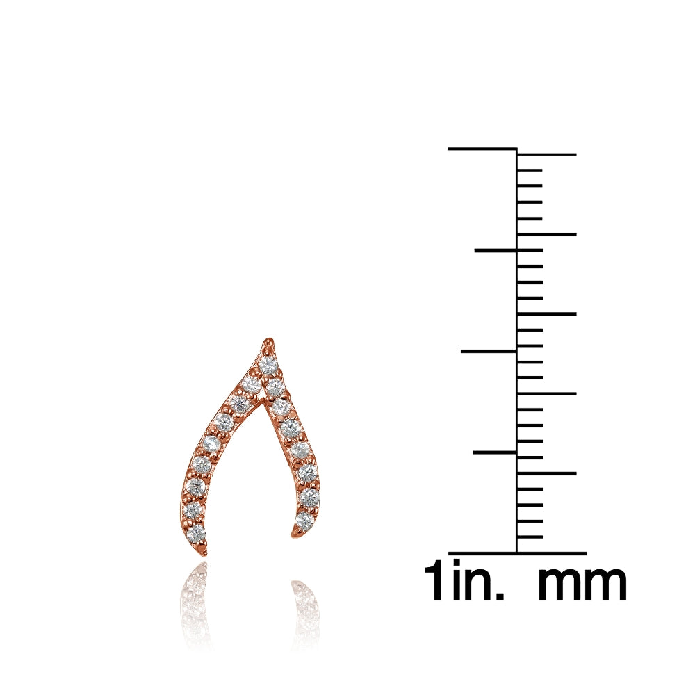 Rose Gold Flashed Sterling Silver Cubic Zirconia Wish Bone Stud Earrings-3