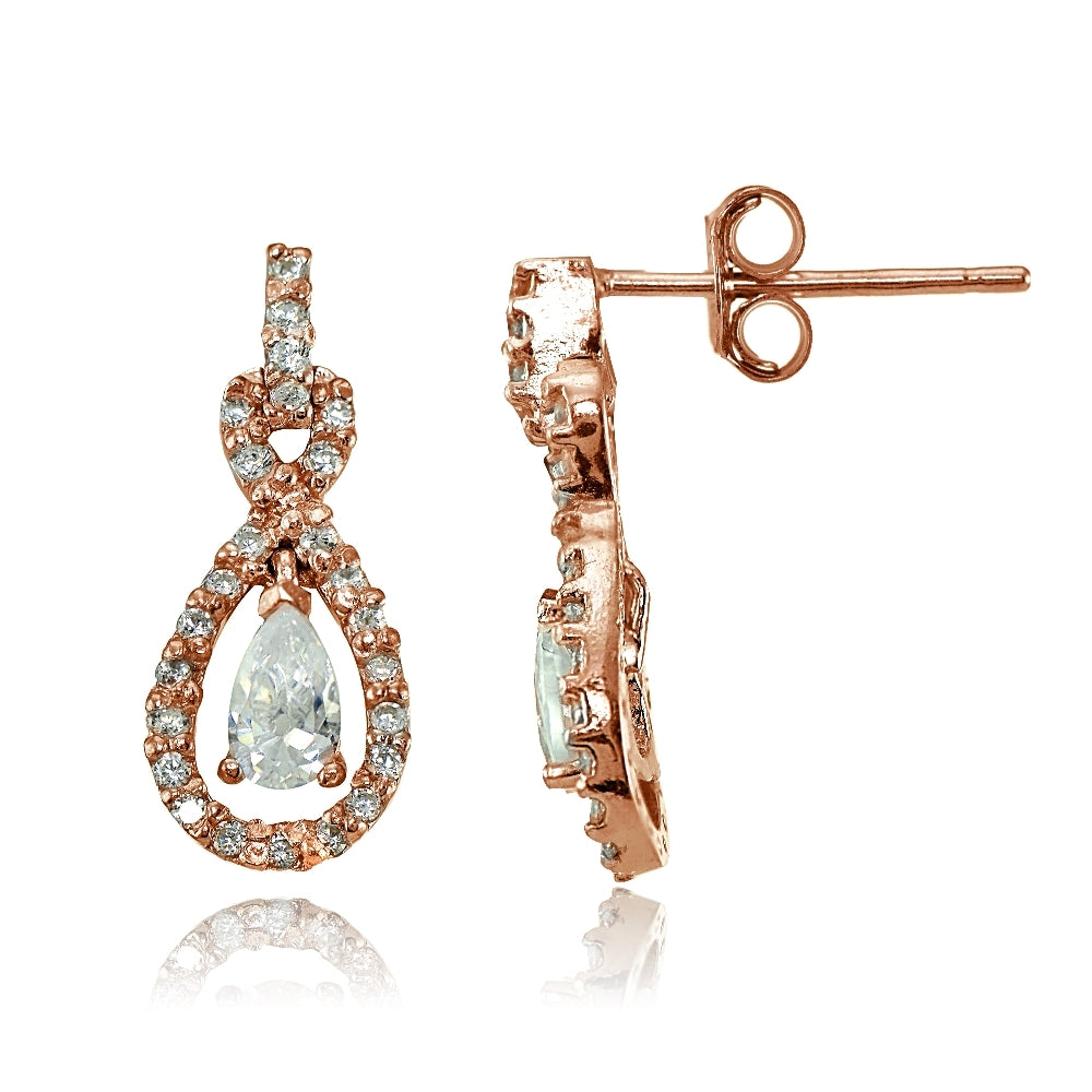Rose Gold Flashed Sterling Silver Cubic Zirconia Infinity Dangle Earrings