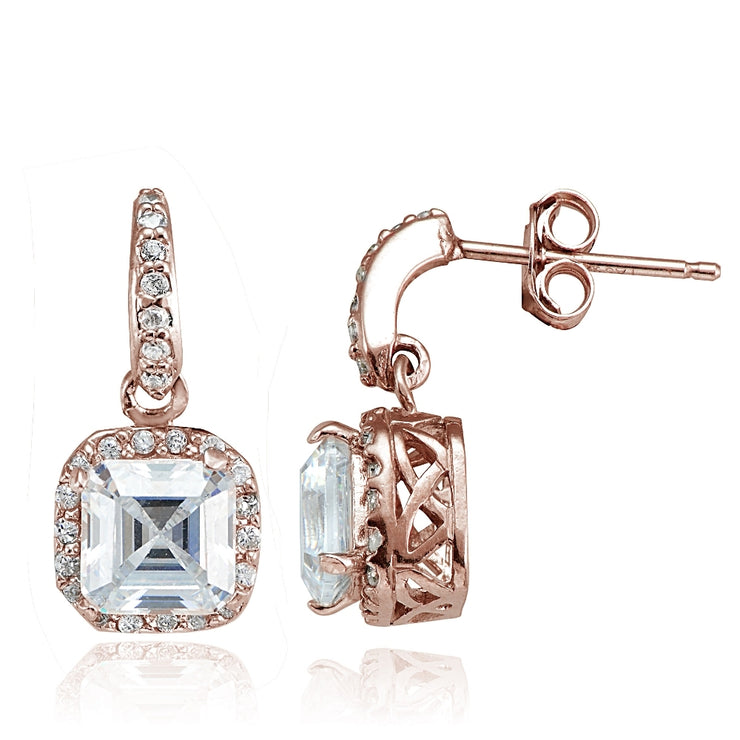 Rose Gold Flashed Sterling Silver Cubic Zirconia Square Dangle Earrings