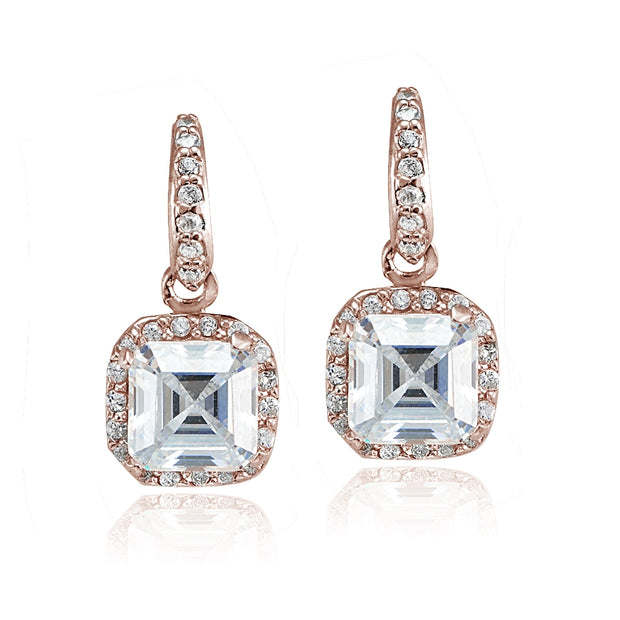 Rose Gold Flashed Sterling Silver Cubic Zirconia Square Dangle Earrings