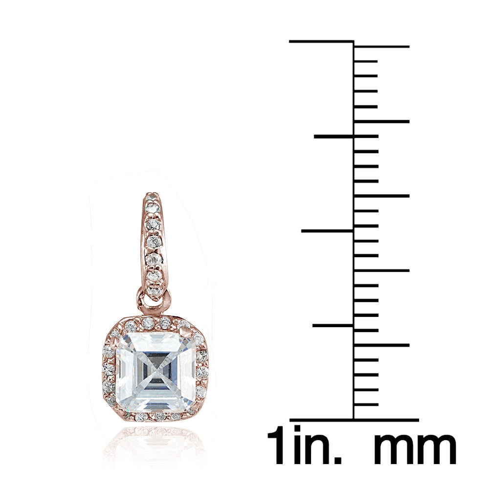 Rose Gold Flashed Sterling Silver Cubic Zirconia Square Dangle Earrings-3