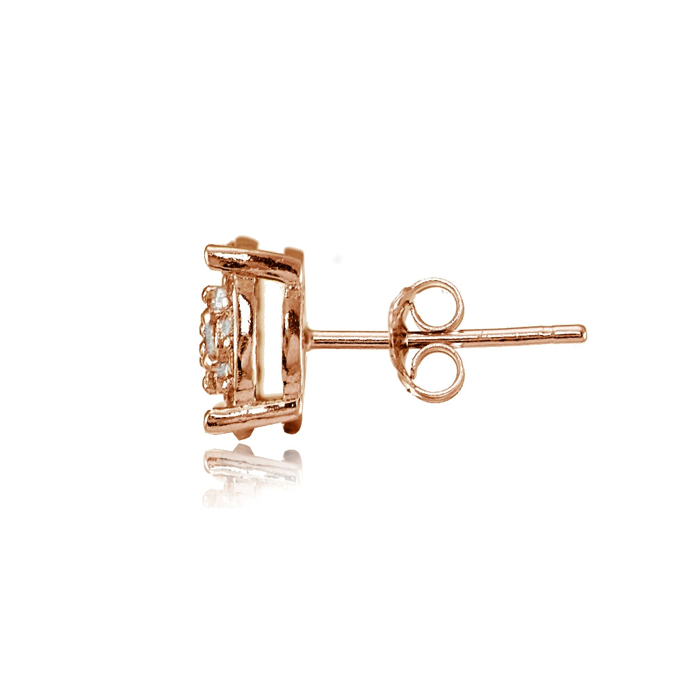 Rose Gold Flashed Sterling Silver Cubic Zirconia Floral Stud Earrings-2