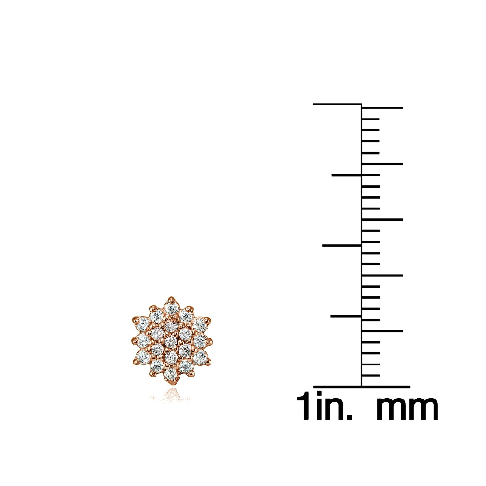 Rose Gold Flashed Sterling Silver Cubic Zirconia Floral Stud Earrings-3