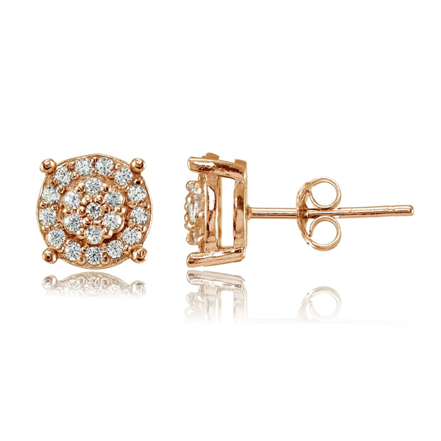 Rose Gold Flashed Sterling Silver Round Cubic Zirconia Stud Earrings