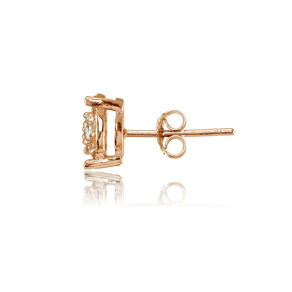 Rose Gold Flashed Sterling Silver Round Cubic Zirconia Stud Earrings-2