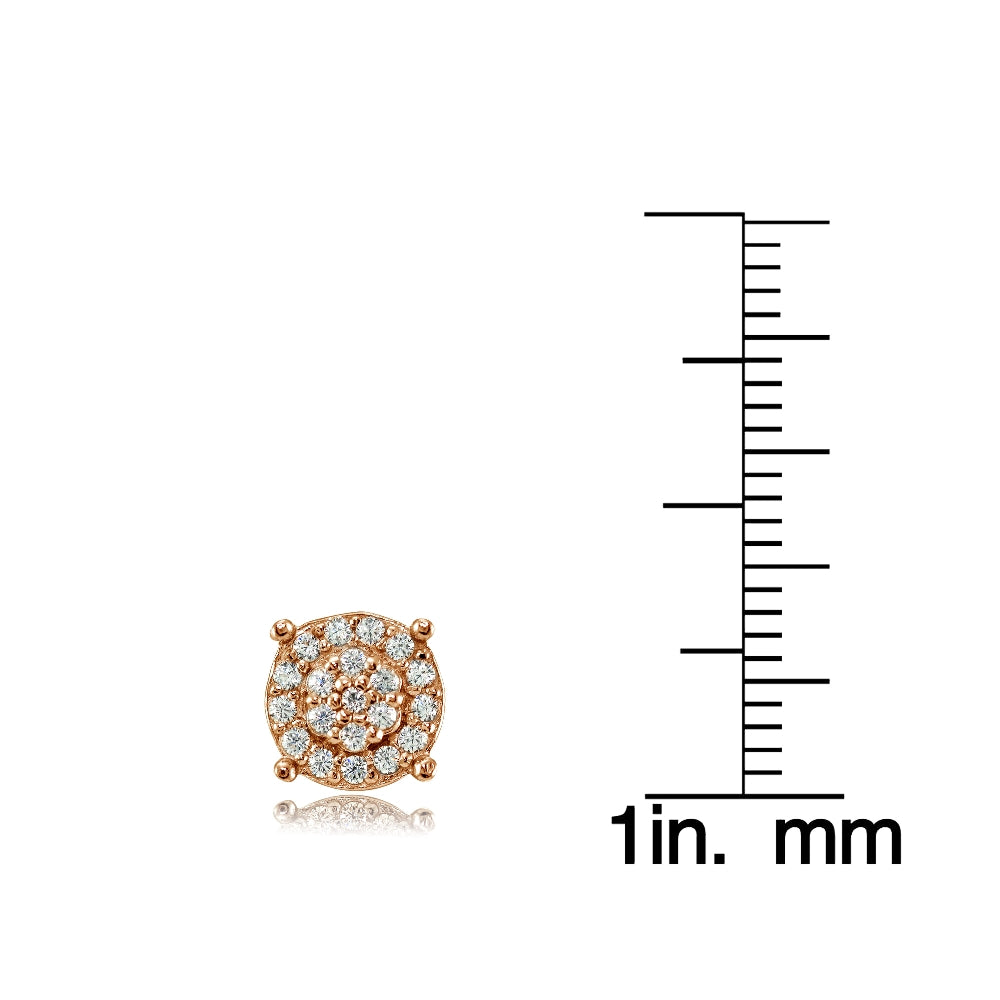 Rose Gold Flashed Sterling Silver Round Cubic Zirconia Stud Earrings-3
