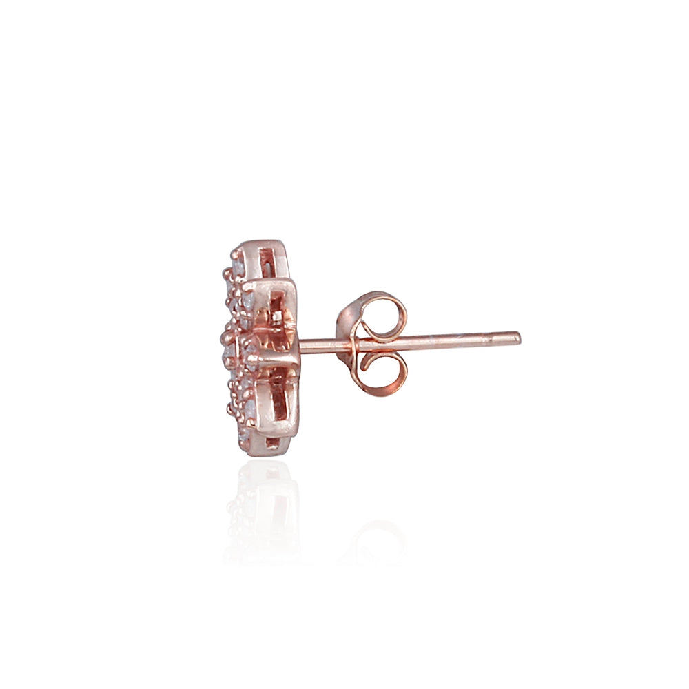 Rose Gold Flashed Sterling Silver Cubic Zirconia Flower Stud Earrings-2
