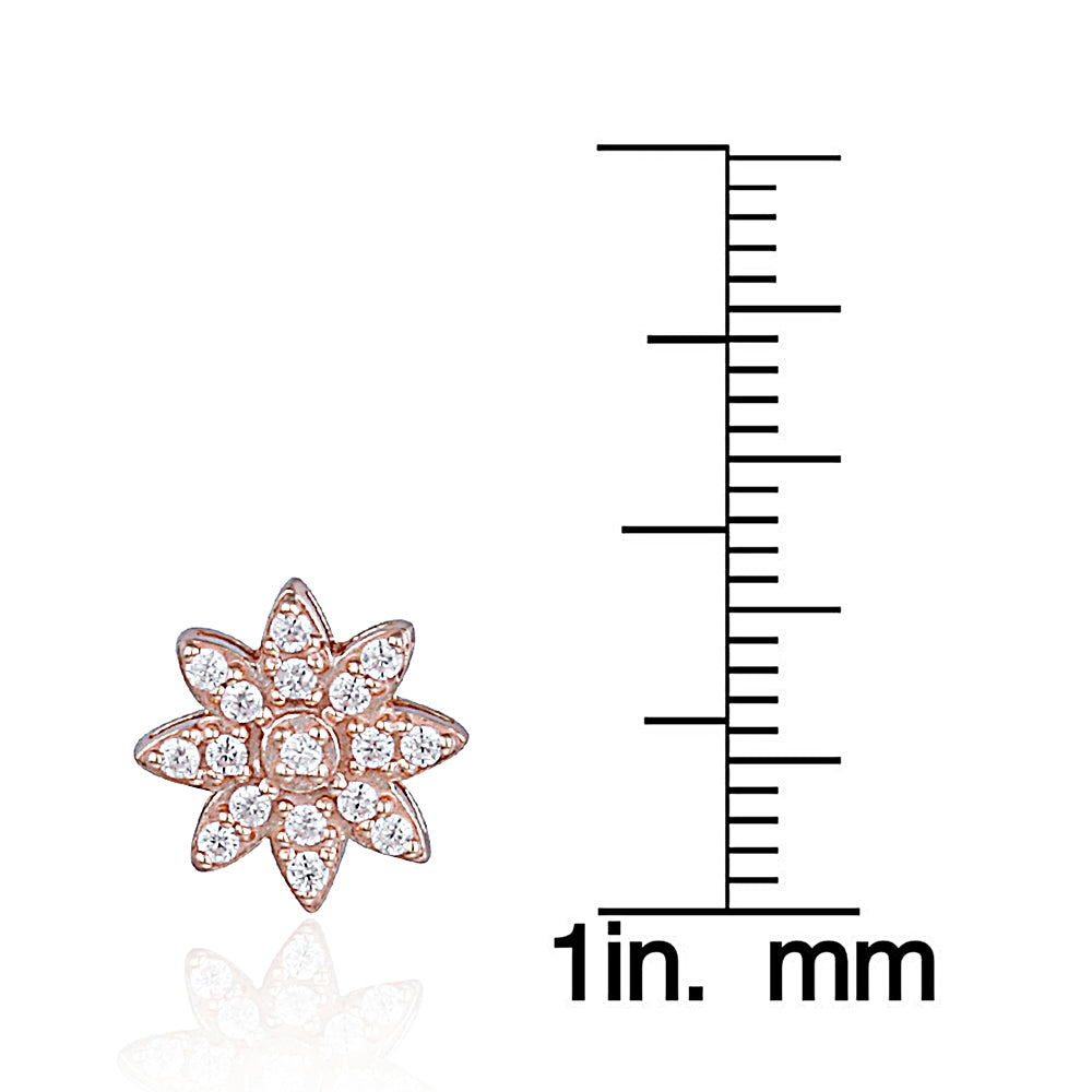 Rose Gold Flashed Sterling Silver Cubic Zirconia Flower Stud Earrings-3