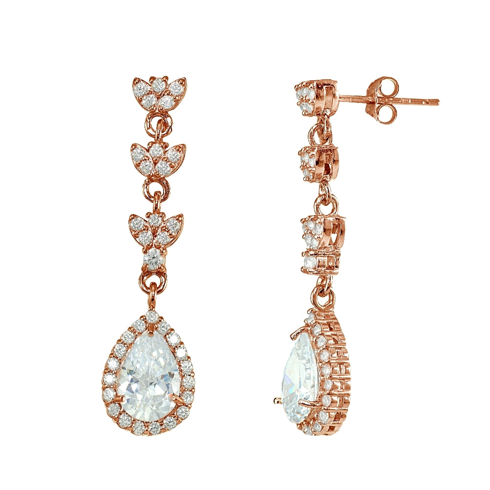 Rose Gold Flashed Sterling Silver Triple Drop Dangle Earrings