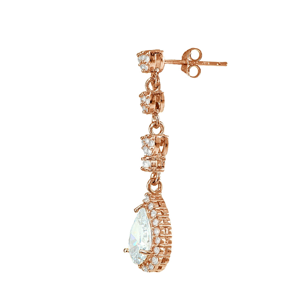 Rose Gold Flashed Sterling Silver Triple Drop Dangle Earrings-2