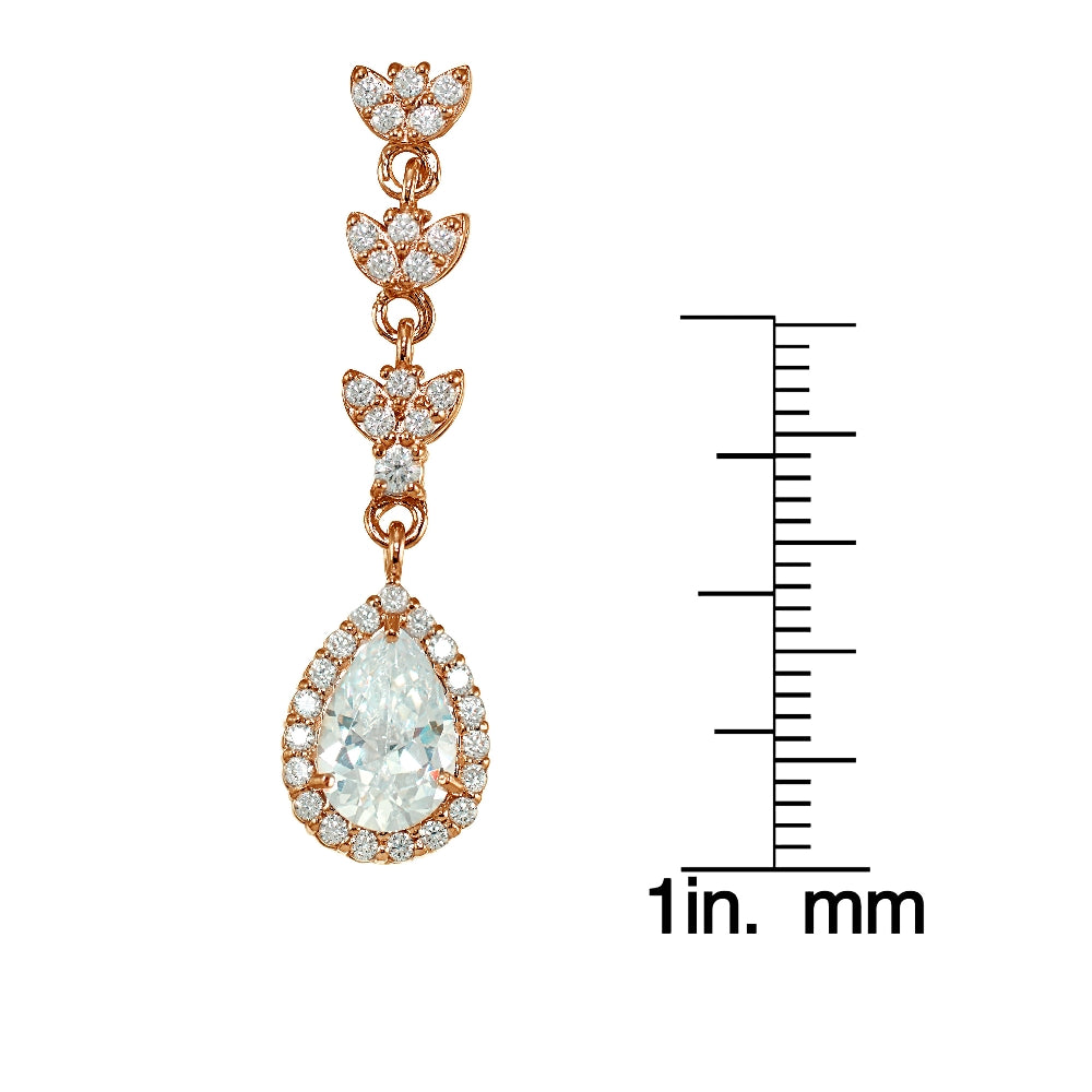 Rose Gold Flashed Sterling Silver Triple Drop Dangle Earrings-3