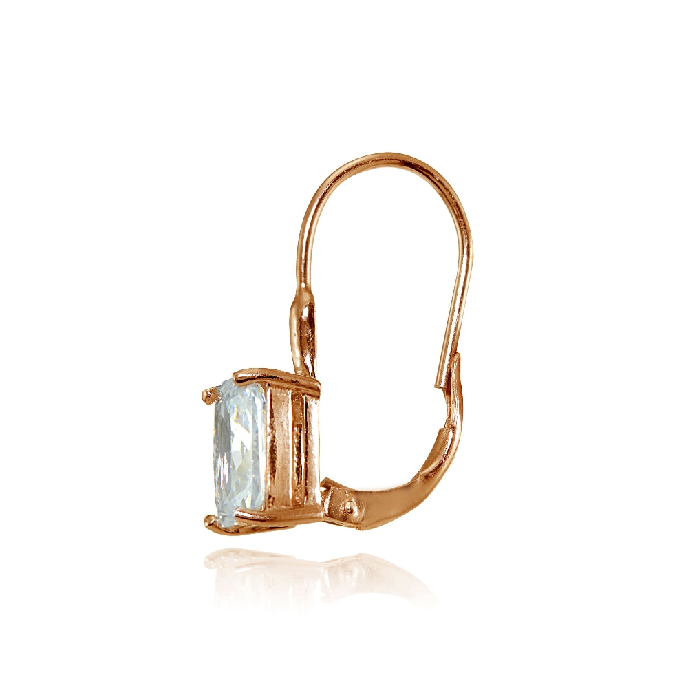 Rose Gold Flashed Sterling Silver Cubic Zirconia Emerald-Cut Leverback Earrings-2