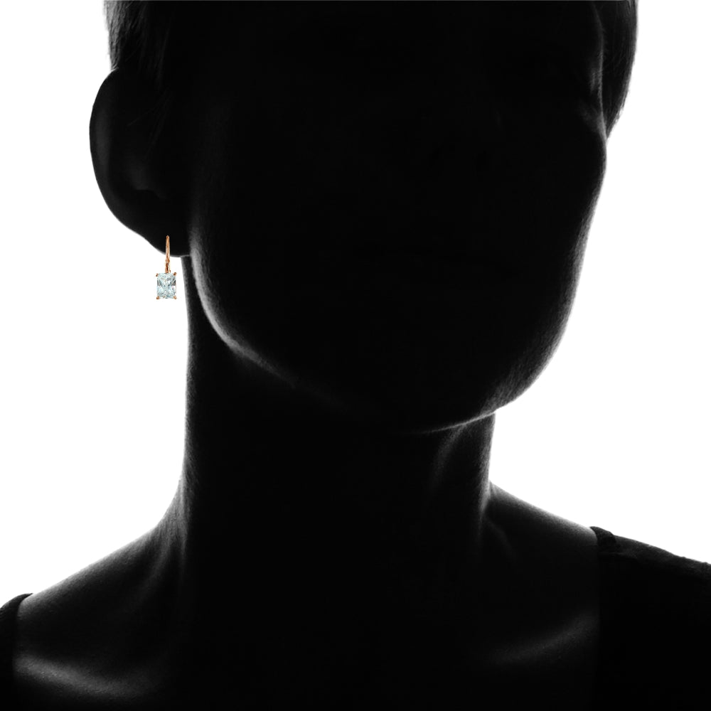 Rose Gold Flashed Sterling Silver Cubic Zirconia Emerald-Cut Leverback Earrings-4