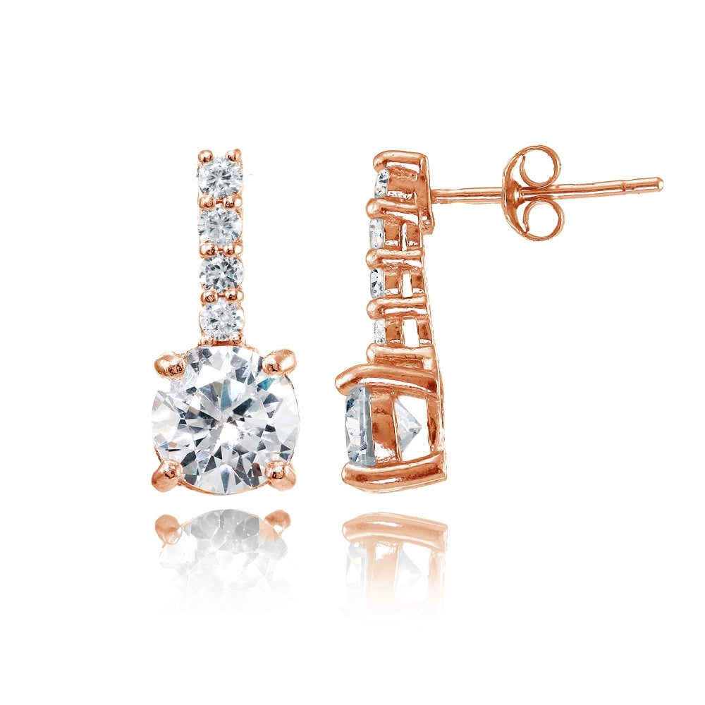 Rose Gold Flashed Sterling Silver Cubic Zirconia 5-Stone Round Drop Earrings