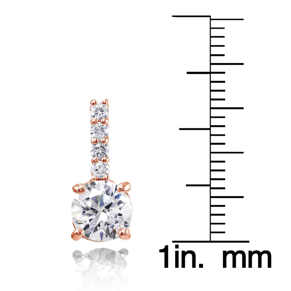 Rose Gold Flashed Sterling Silver Cubic Zirconia 5-Stone Round Drop Earrings-3