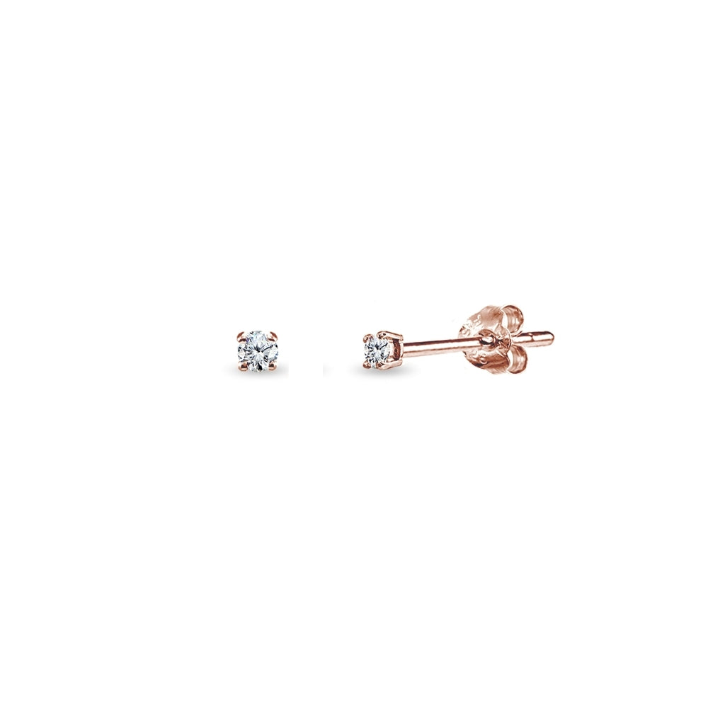Rose Gold Flashed Sterling Silver Cubic Zirconia 2mm Round Stud Earrings