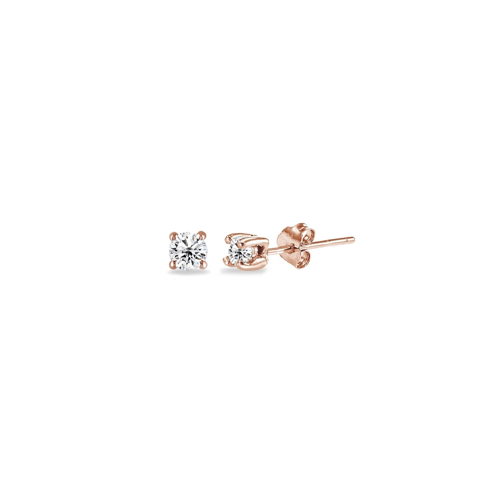 Rose Gold Flashed Sterling Silver Cubic Zirconia 2mm Round Stud Earrings-2