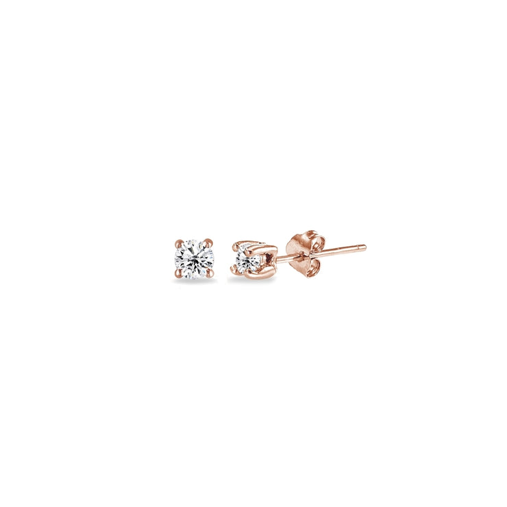 Rose Gold Flashed Sterling Silver Cubic Zirconia 2mm Round Stud Earrings