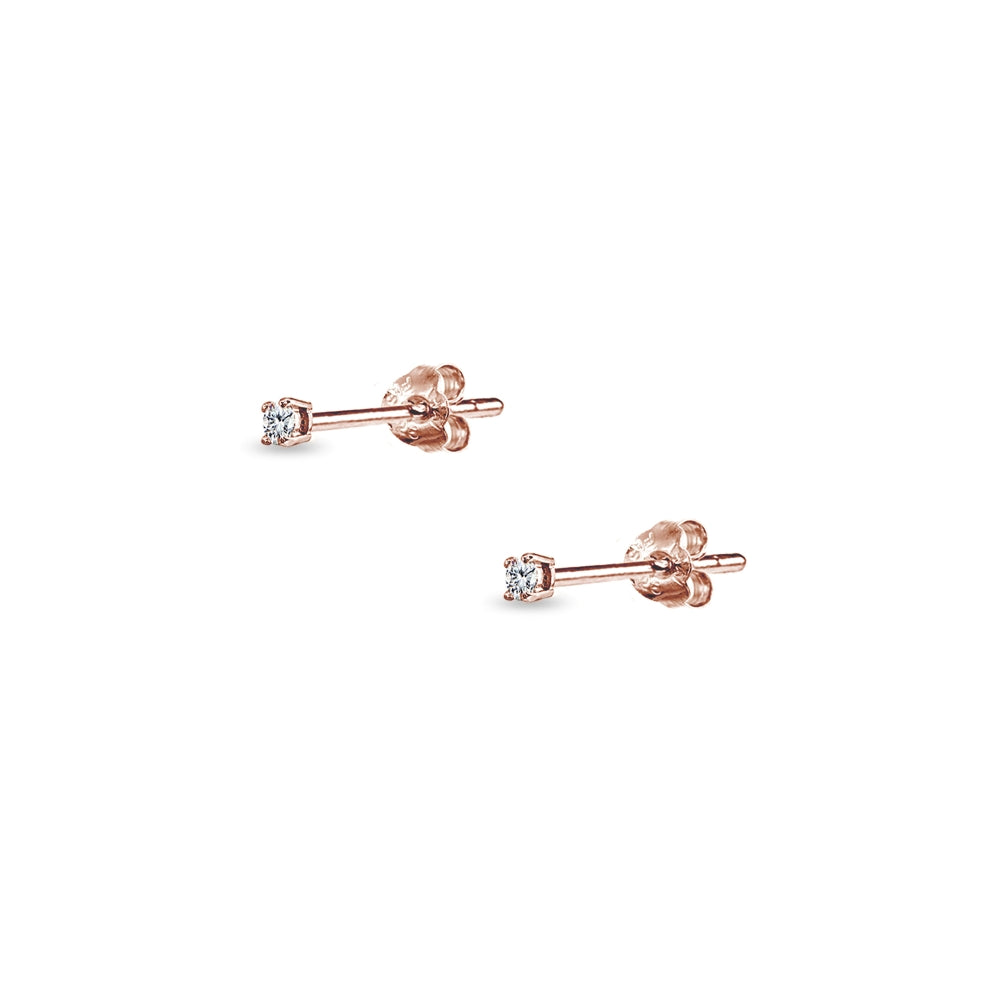 Rose Gold Flashed Sterling Silver Cubic Zirconia 2mm Round Stud Earrings-3