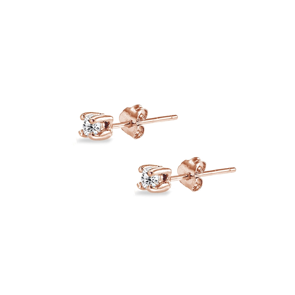 Rose Gold Flashed Sterling Silver Cubic Zirconia 2mm Round Stud Earrings-4