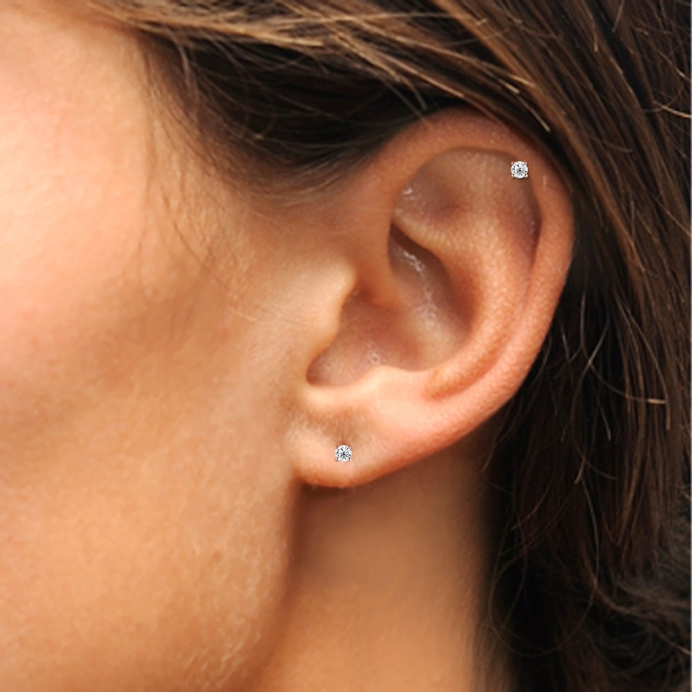 Rose Gold Flashed Sterling Silver Cubic Zirconia 2mm Round Stud Earrings-6