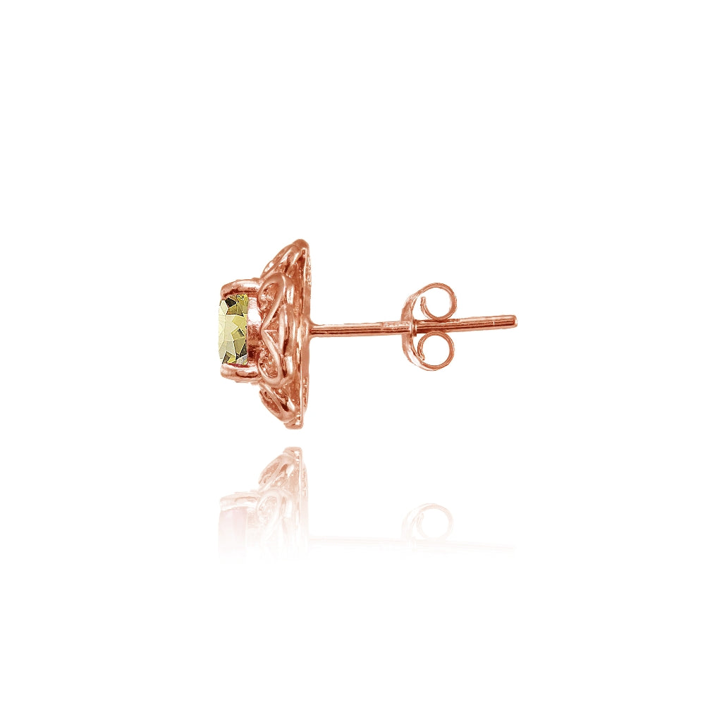 Rose Gold Flashed Sterling Silver Citrine Round Filigree Stud Earrings-2