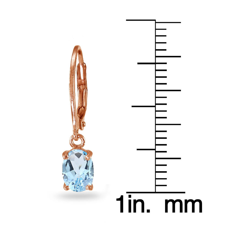 Rose Gold Flashed Sterling Silver Blue Topaz 7x5mm Oval Dangle Leverback Earrings-3