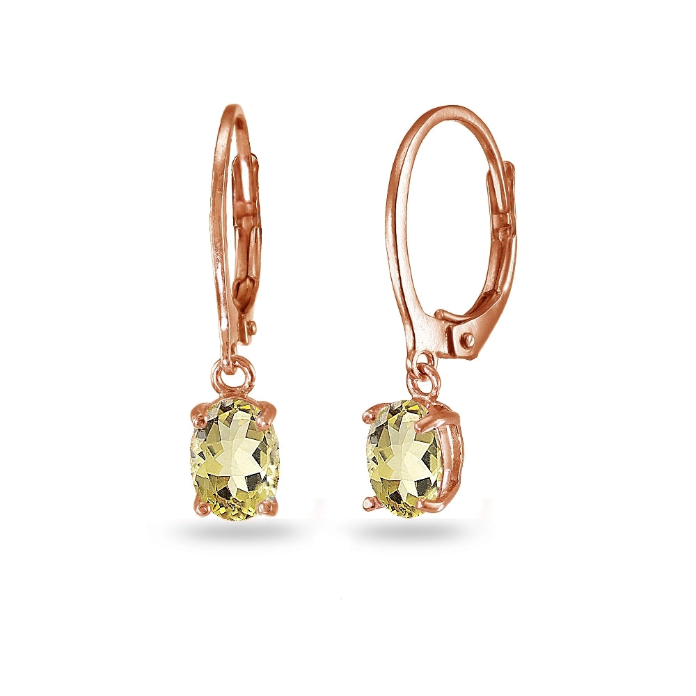 Rose Gold Flashed Sterling Silver Citrine 7x5mm Oval Dangle Leverback Earrings