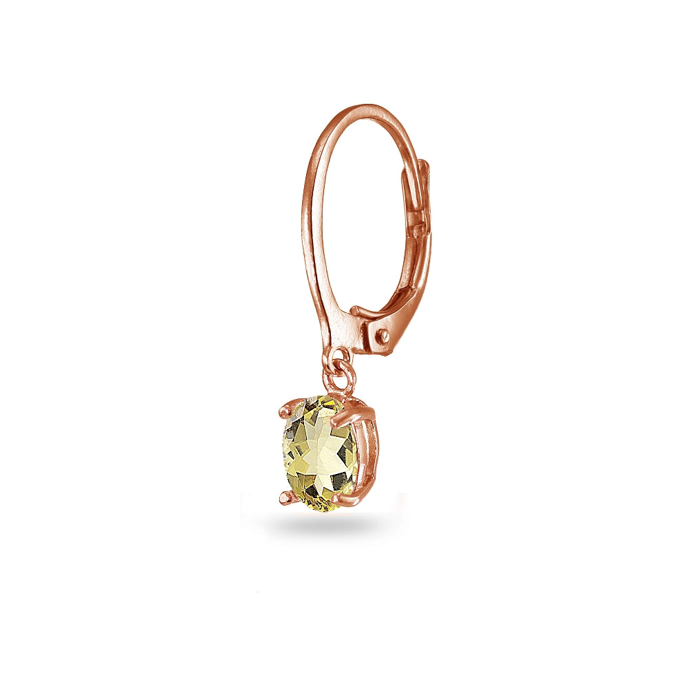 Rose Gold Flashed Sterling Silver Citrine 7x5mm Oval Dangle Leverback Earrings-2