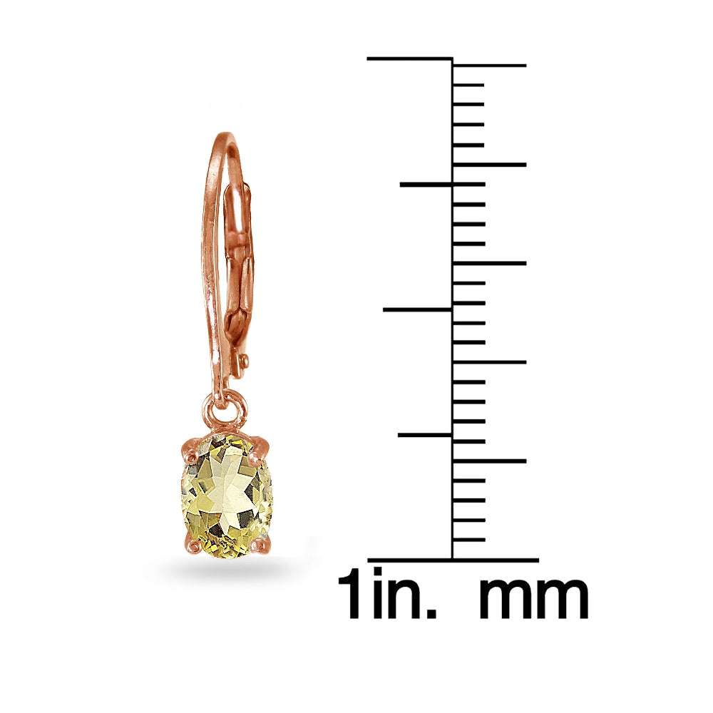 Rose Gold Flashed Sterling Silver Citrine 7x5mm Oval Dangle Leverback Earrings-3