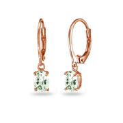 Rose Gold Flashed Sterling Silver Green Amethyst 7x5mm Oval Dangle Leverback Earrings